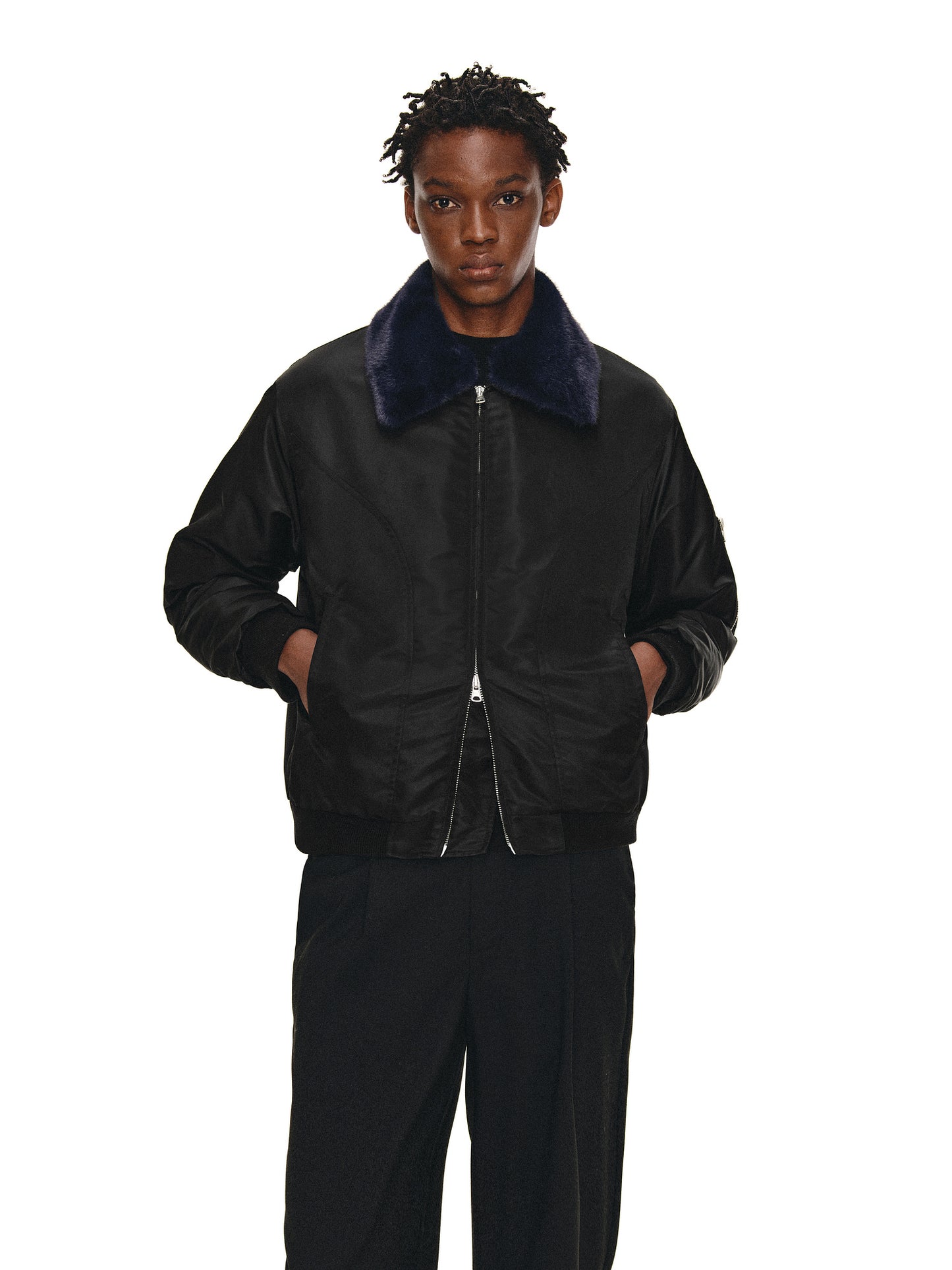 Contrast Fur Collar Bomber Jacket