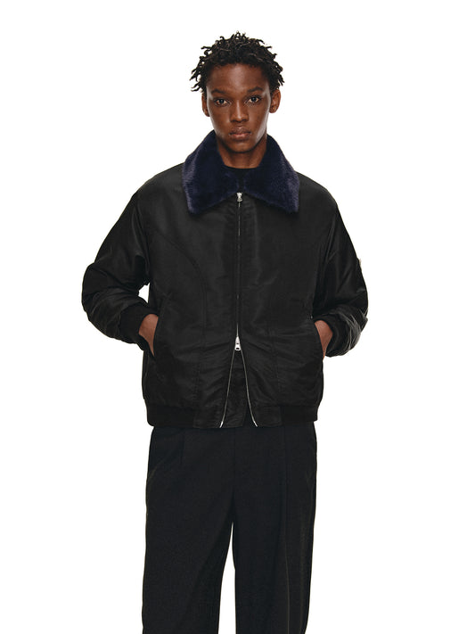 Contrast Fur Collar Bomber Jacket