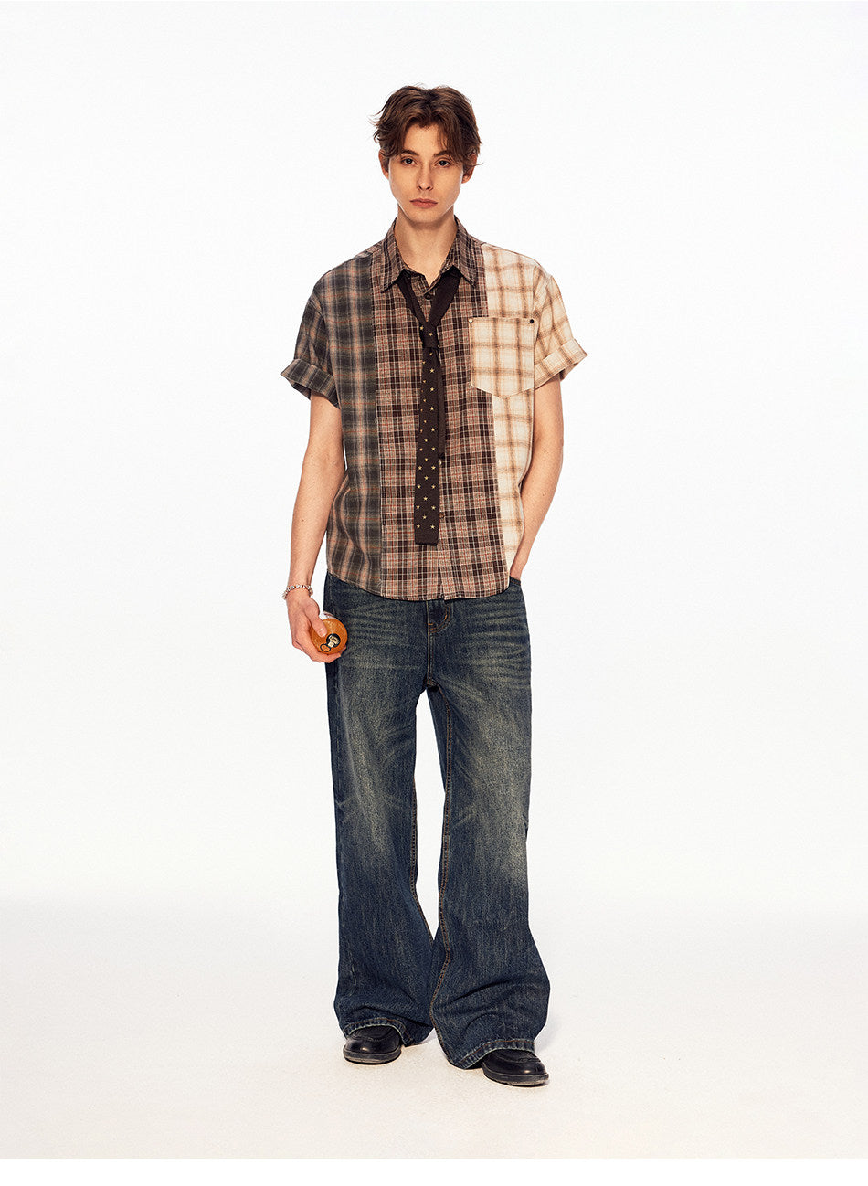 Retro Color-Block Checkered Shirt