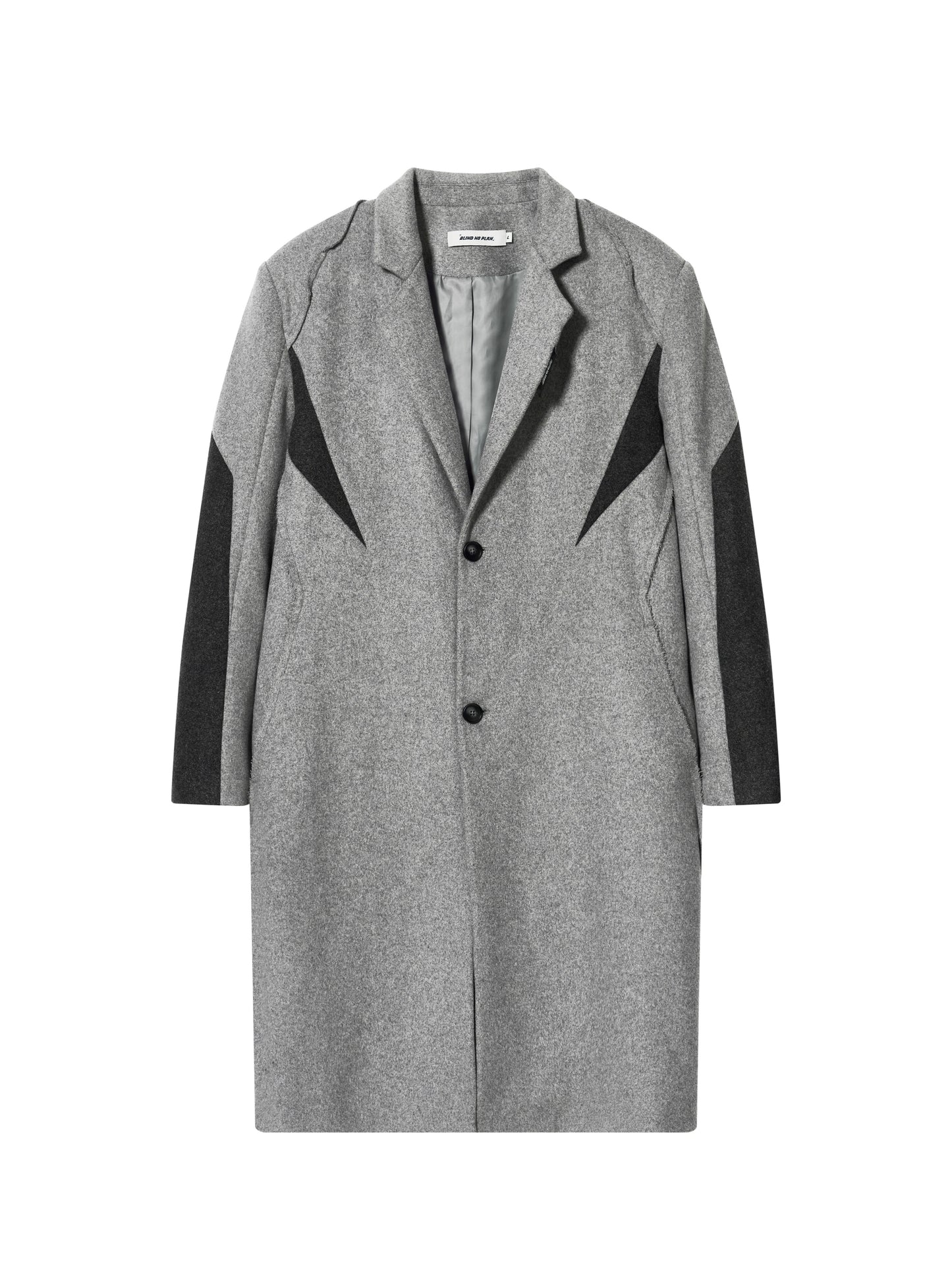 Contrast color stitching mid-length wool coat