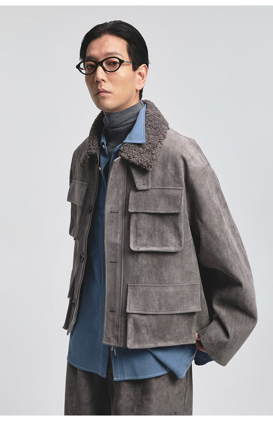 Flocked Multi-pocket Suede Jacket