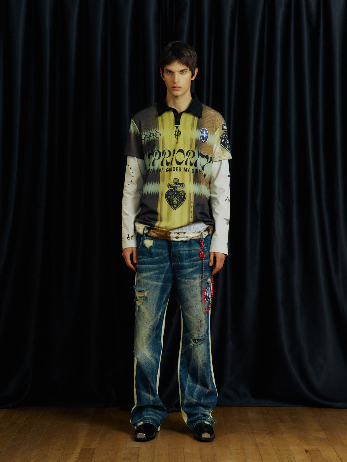 Digital Print Faux Two-Piece Polo Shirt