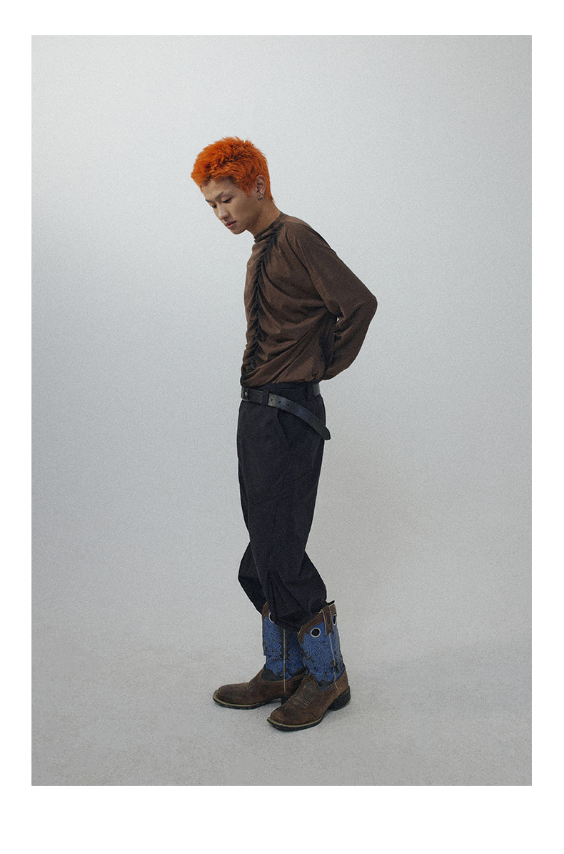 Pleated gathered T-shirt