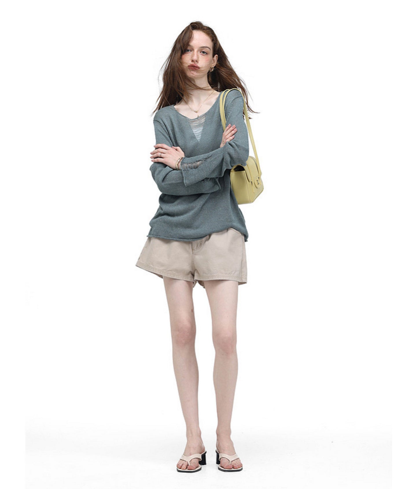 V-Neck Drawstring Lightweight Knit Shirt