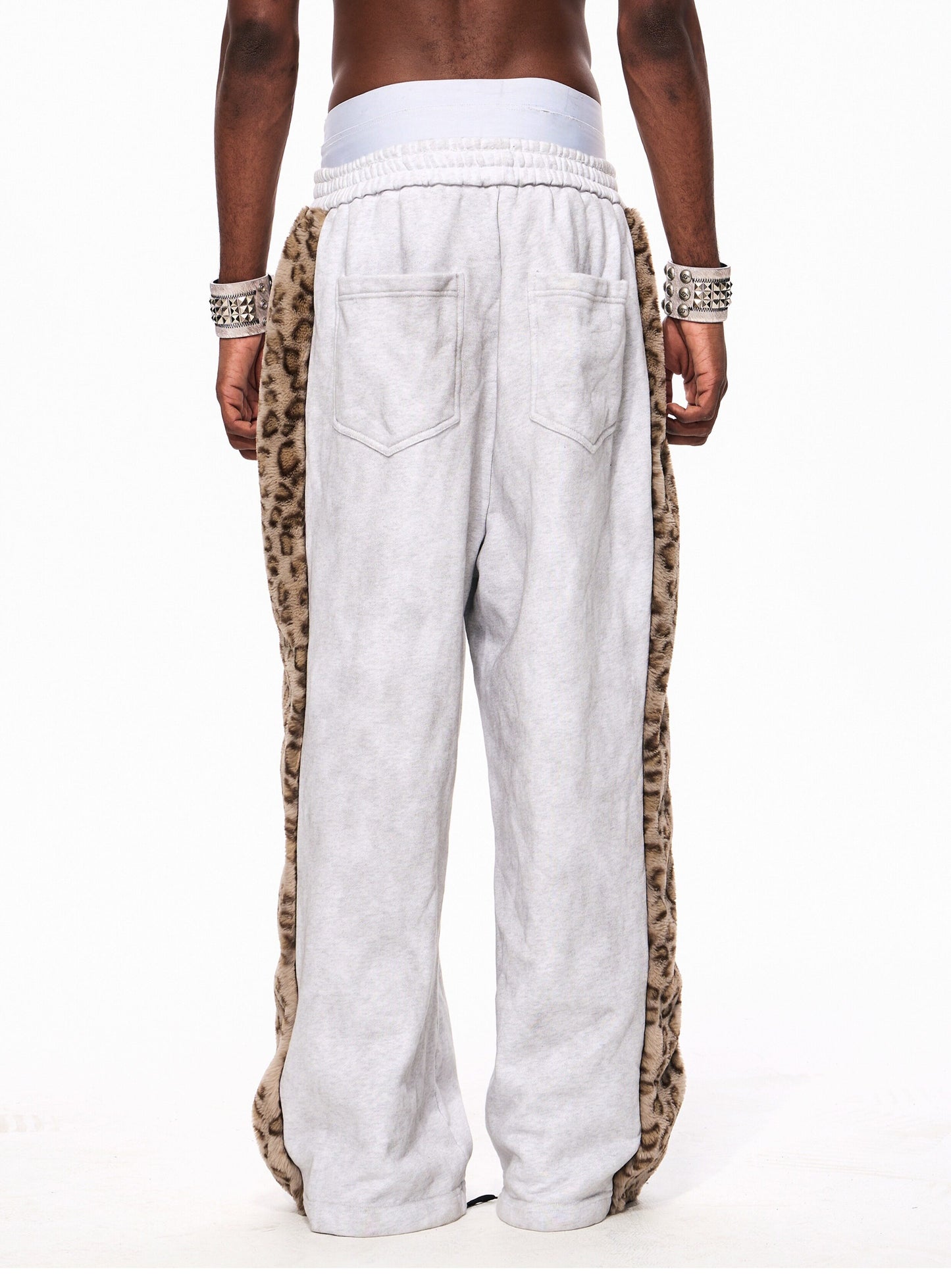 Leopard-Print Faux Fur Patchwork Sweatpants
