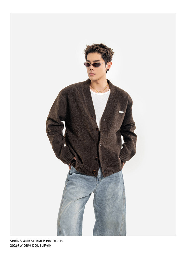 Curved Shoulder Pad Knit Cardigan
