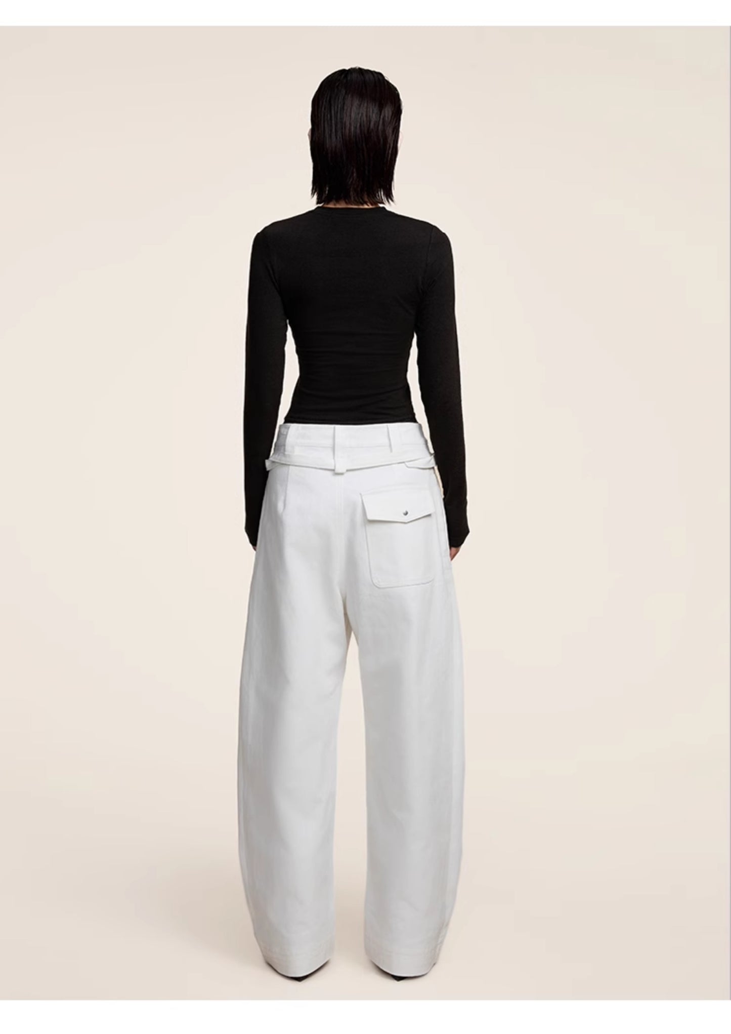 Multi-pleats loose silhouette casual pants