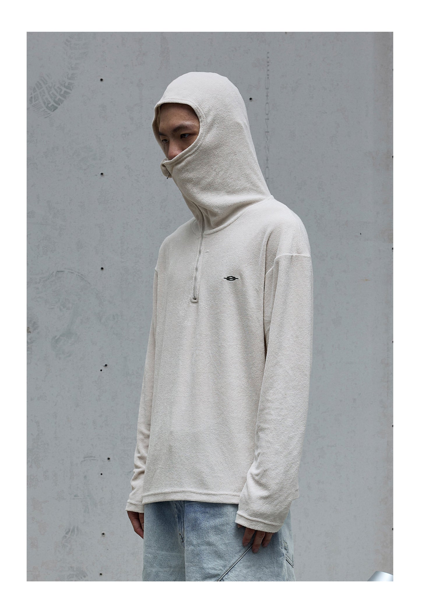 Hooded irregular zipper T-shirt