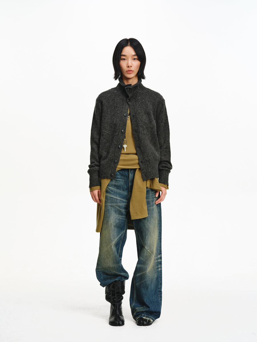 Two-Tone Wool Blend Cardigan