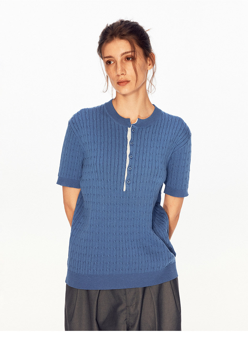 Henry-Collar Knit Shirt