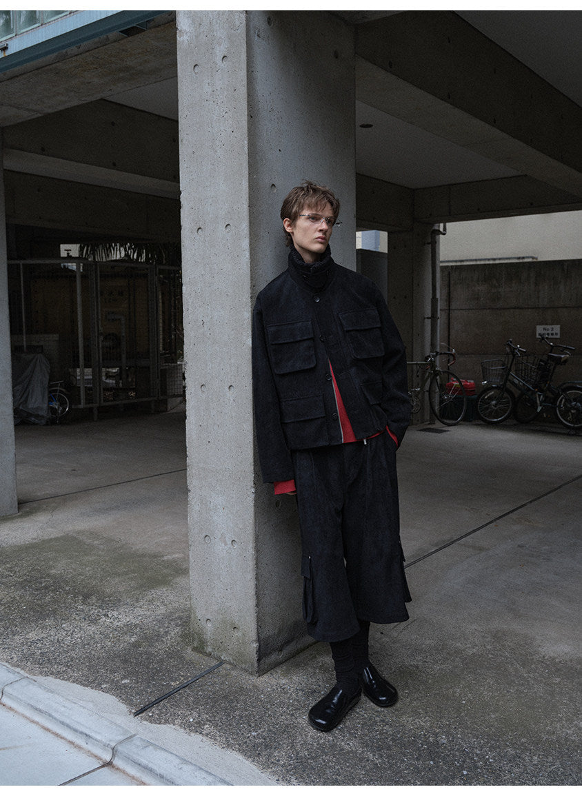 Flocked Multi-pocket Suede Jacket