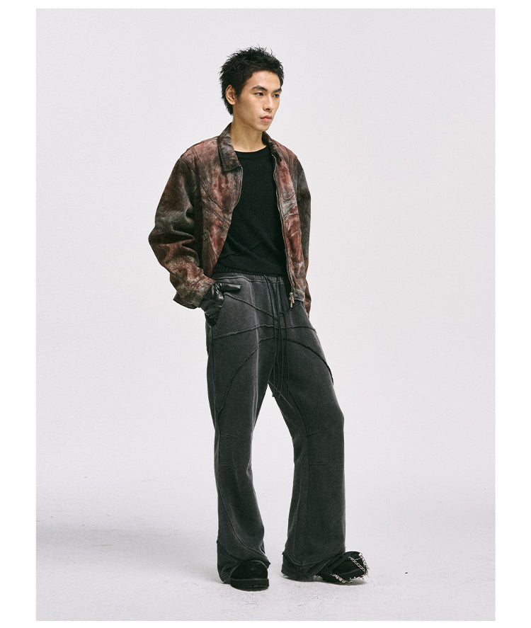 Raw-edge heavy-wash sweatpants