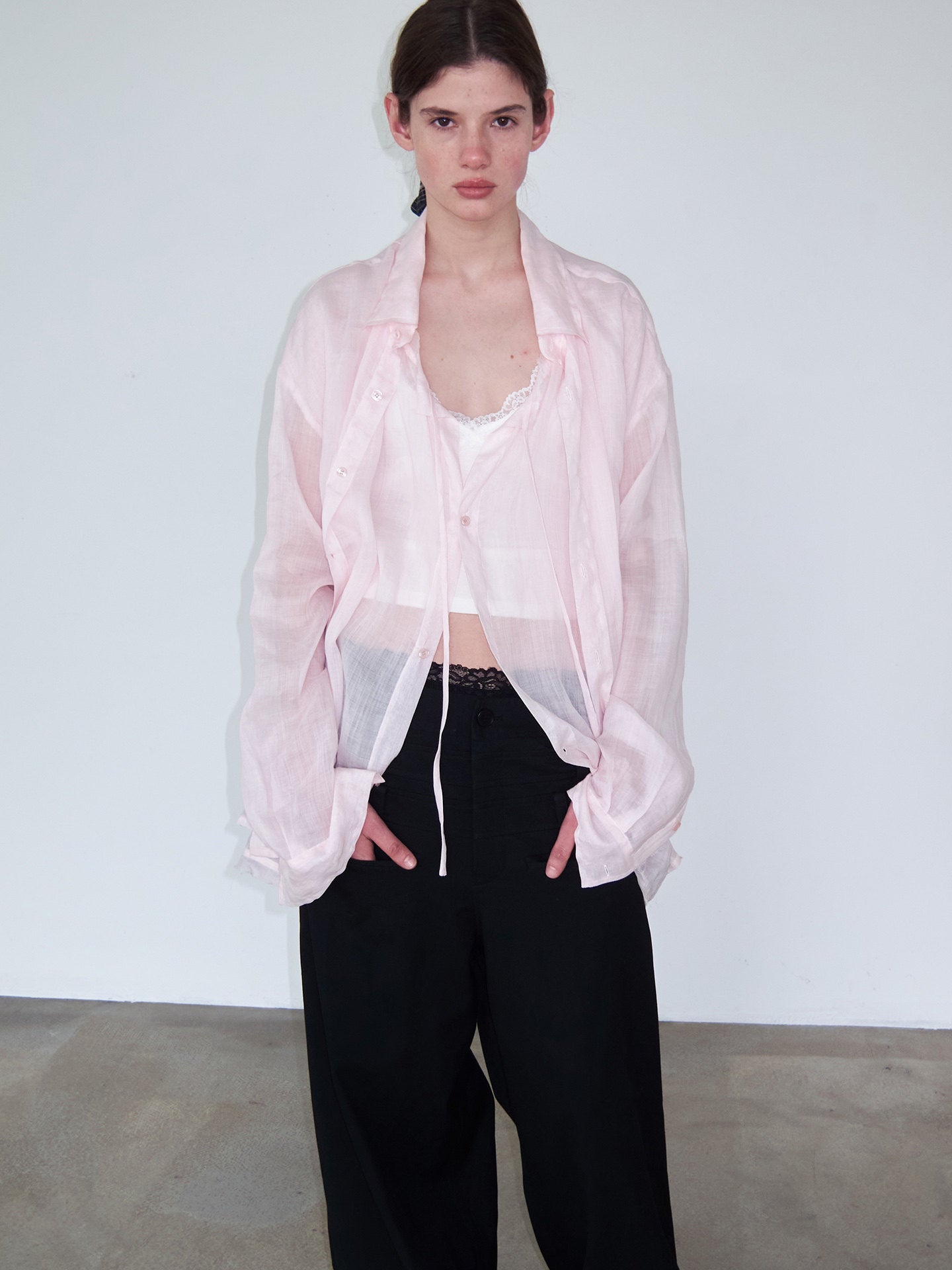 Faux Two-Piece Sheer Shirt