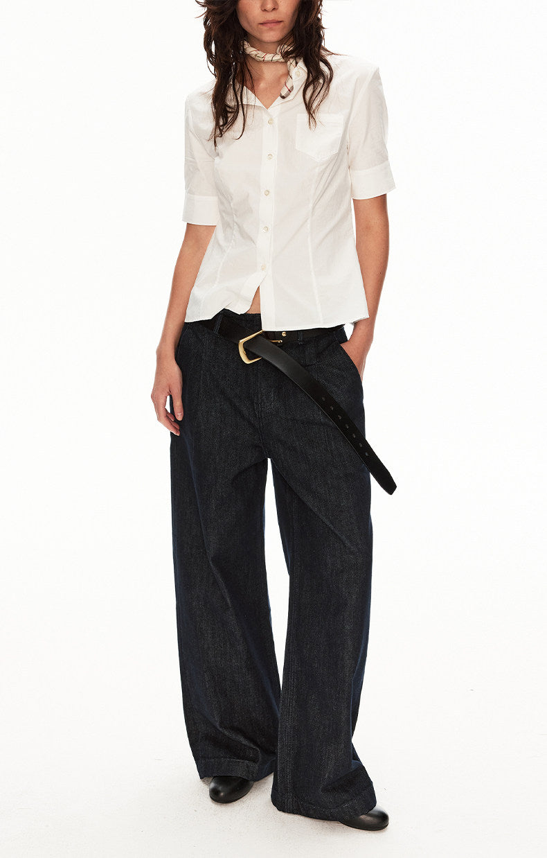 Minimalist Beltless Raw Denim Jeans