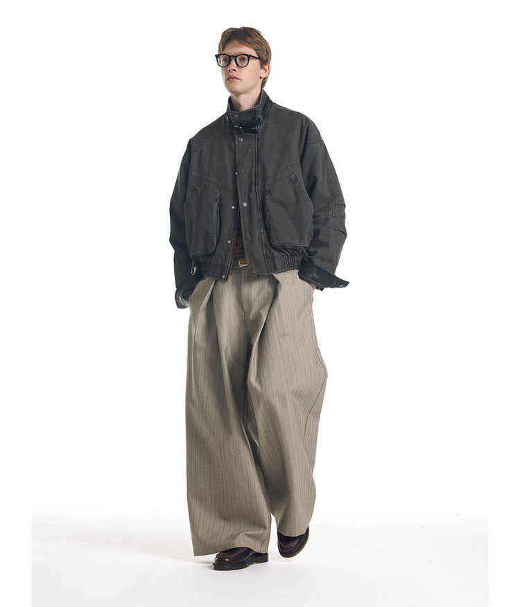 Herringbone Pleated Casual Pants