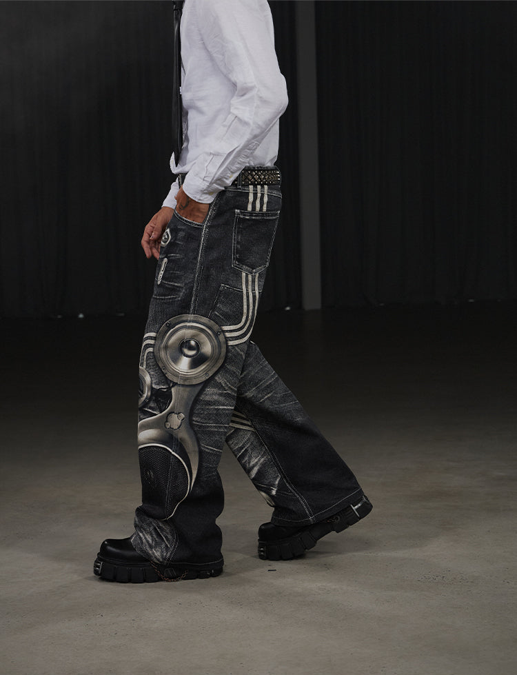 Original Print Flared Straight Pants