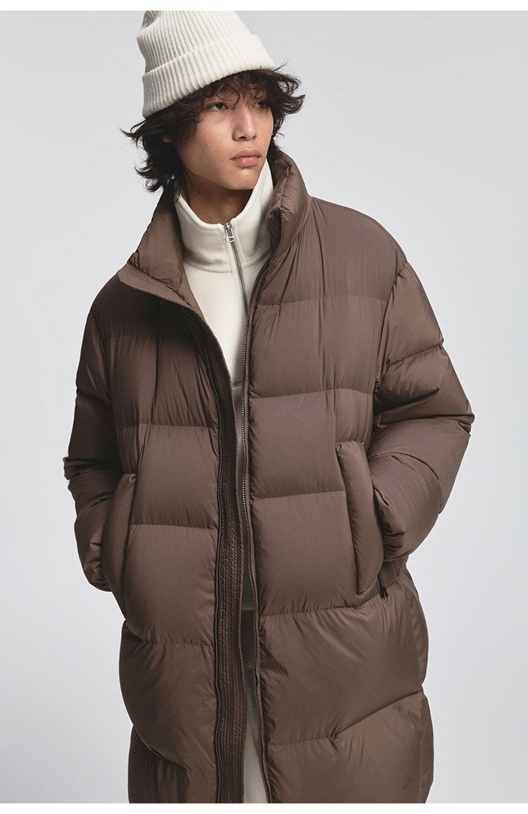 Lightweight Wrinkle-Processed Long Down Coat