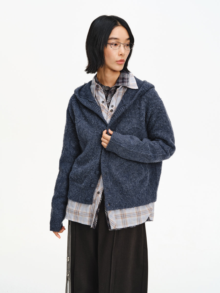 Hooded button-down cardigan