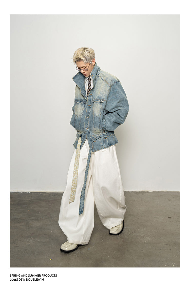 Large Stand Collar Denim Trench Coat