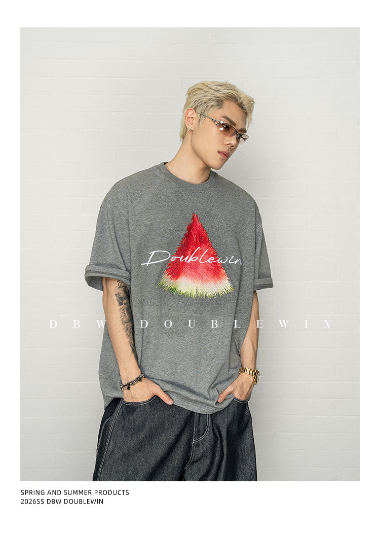 Contrast-Color Embroidered T-Shirt