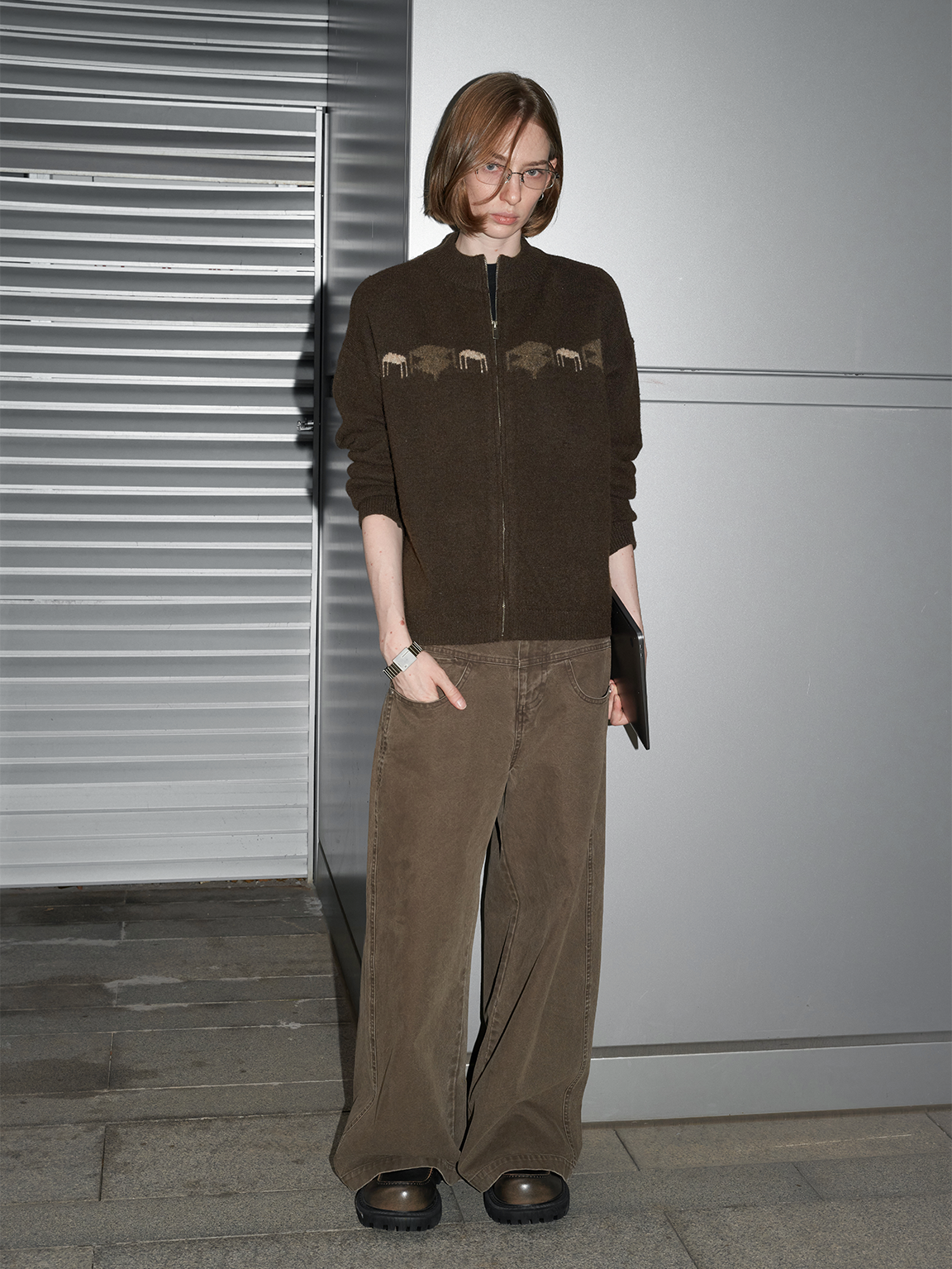 Fit Pattern Zipper Cardigan