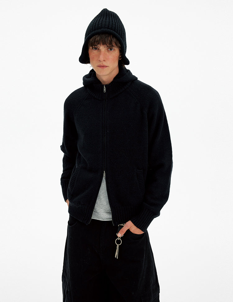 Patchwork Hooded Knit Cardigan