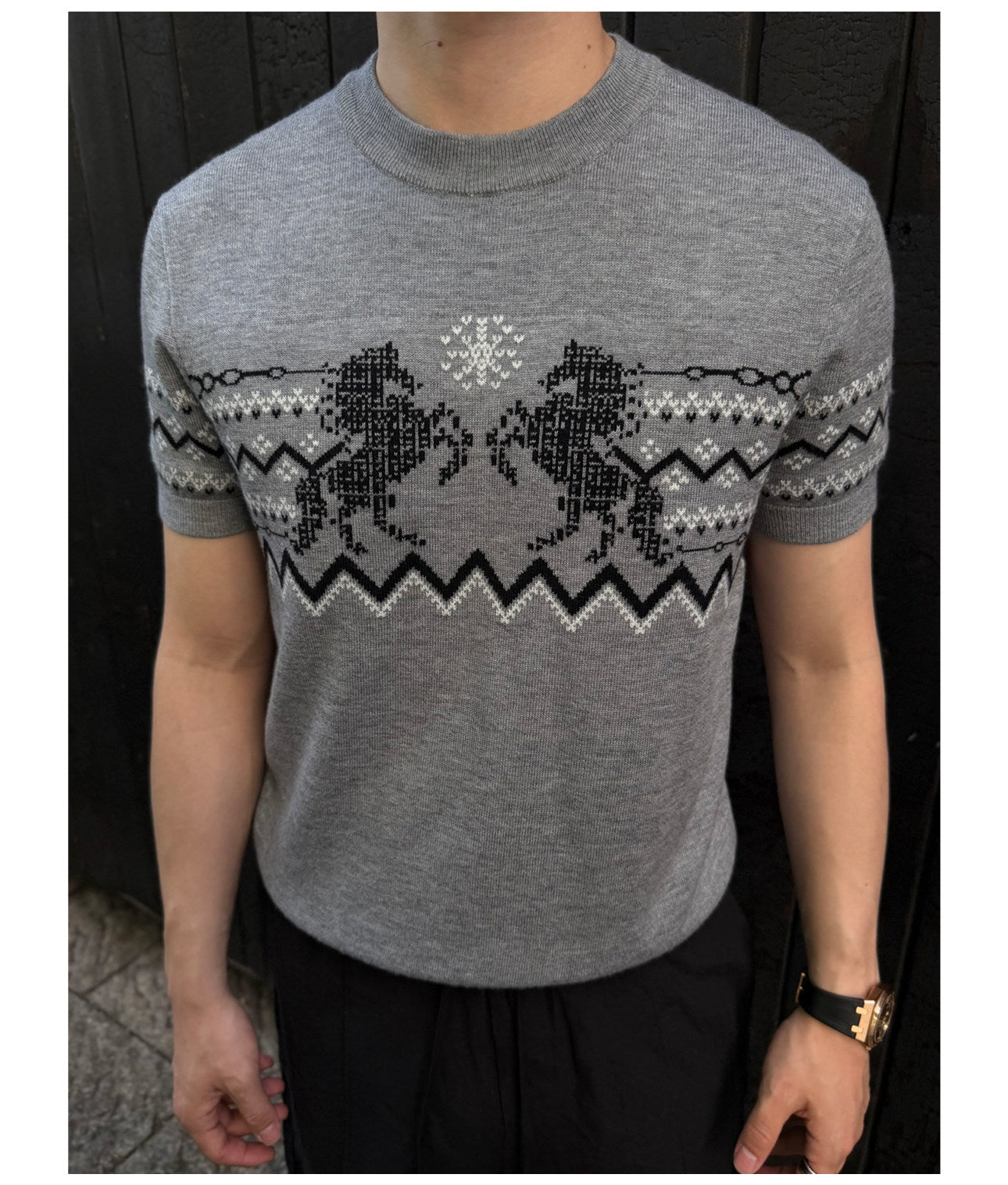 Wool Blend Crew Neck Knit Shirt