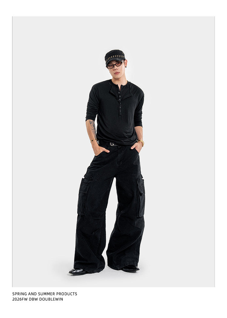 Faux Two-Piece Henley-Neck Shirt