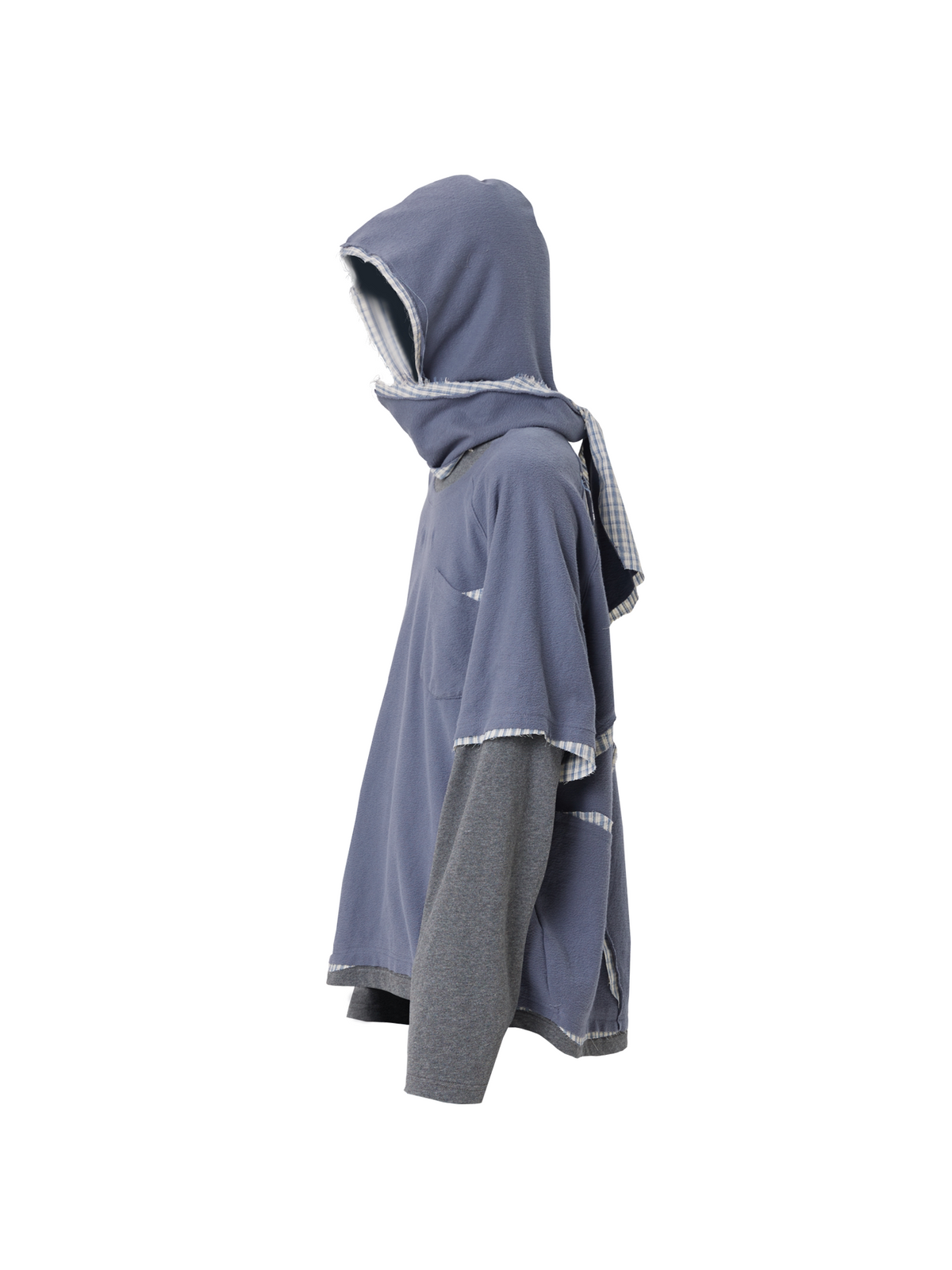 Removable Patchwork Hooded Faux Two-Piece T-Shirt