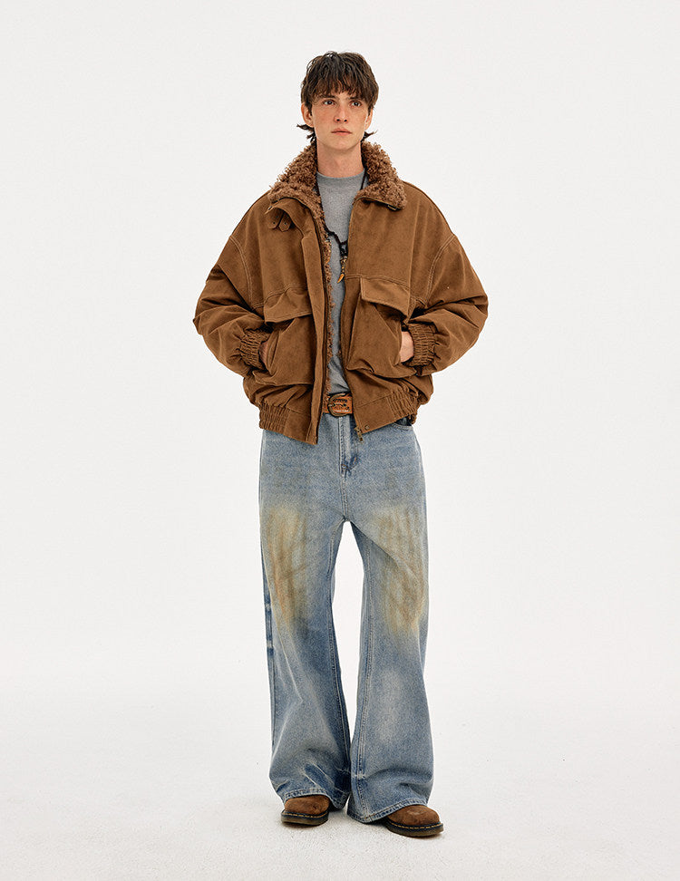 Unisex Faux Suede Collar Cotton Jacket