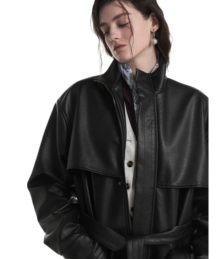 Simulated Leather Trench Coat