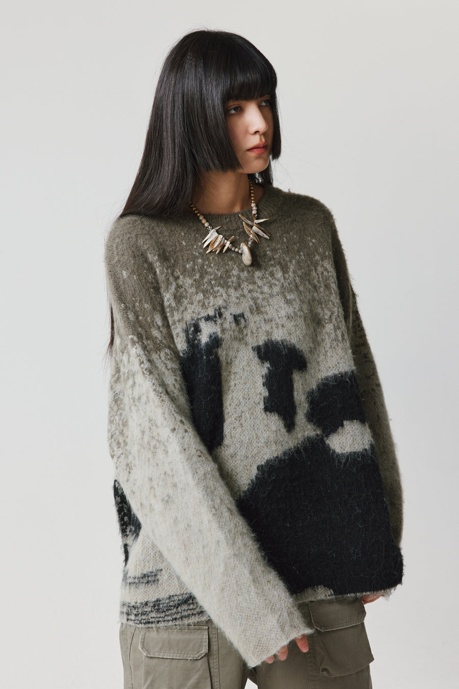 Contrast color wool blend sweater