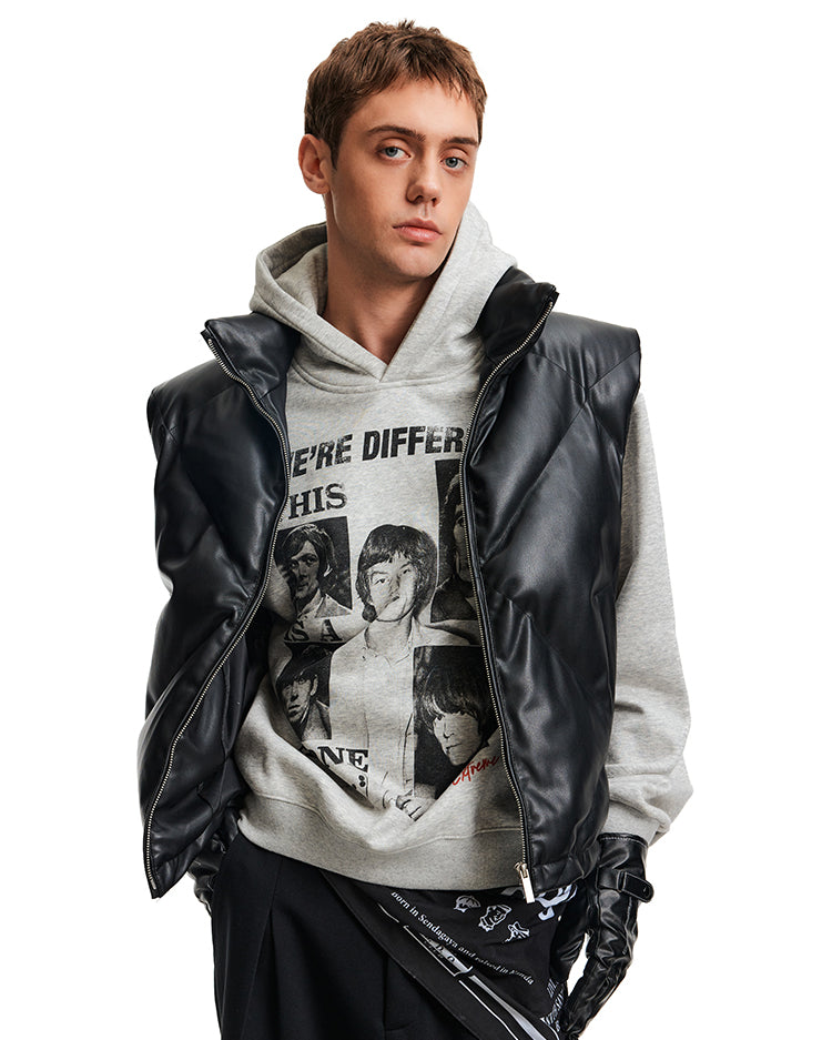 Stand Collar PU Leather Vest