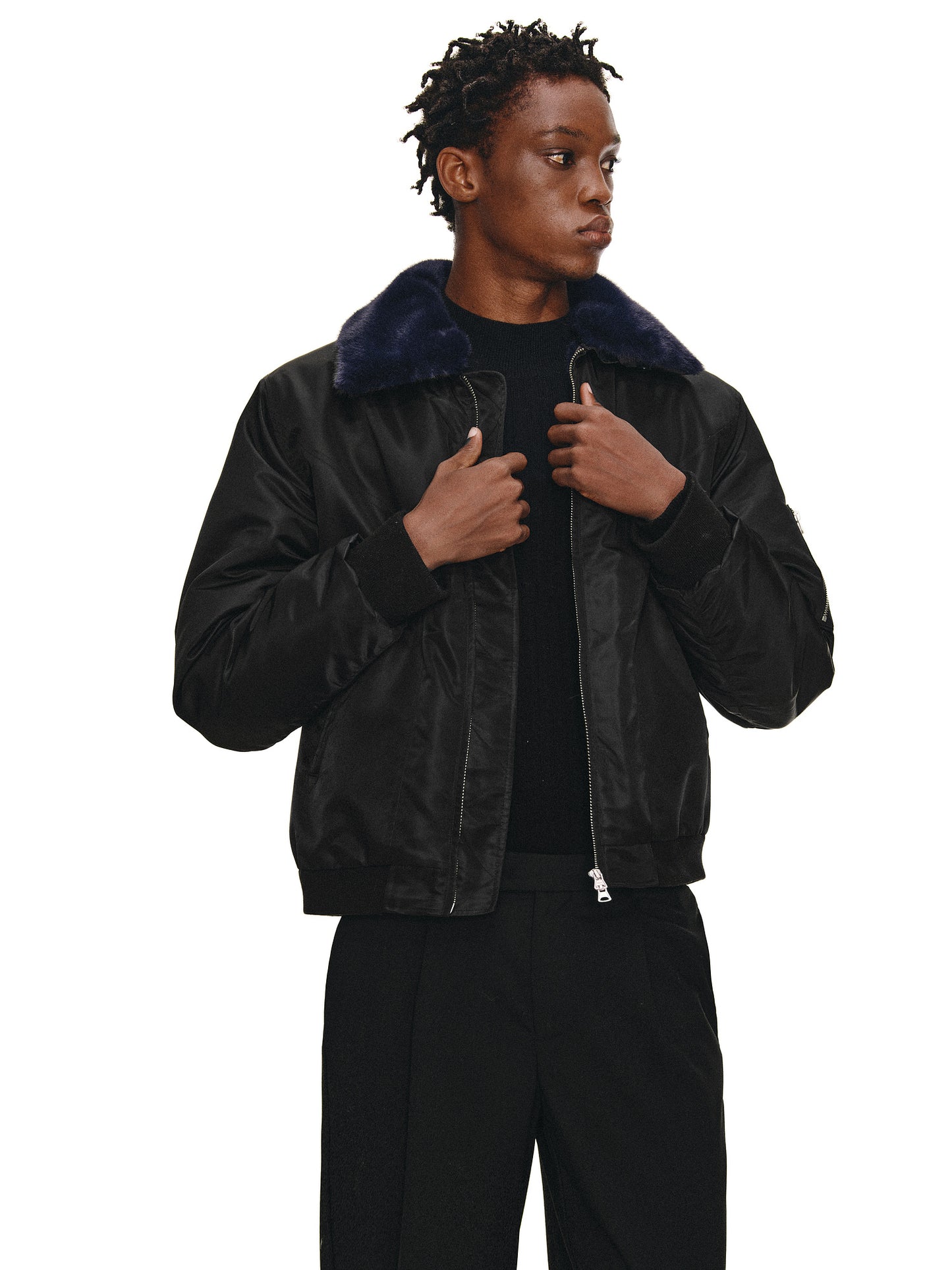 Contrast Fur Collar Bomber Jacket