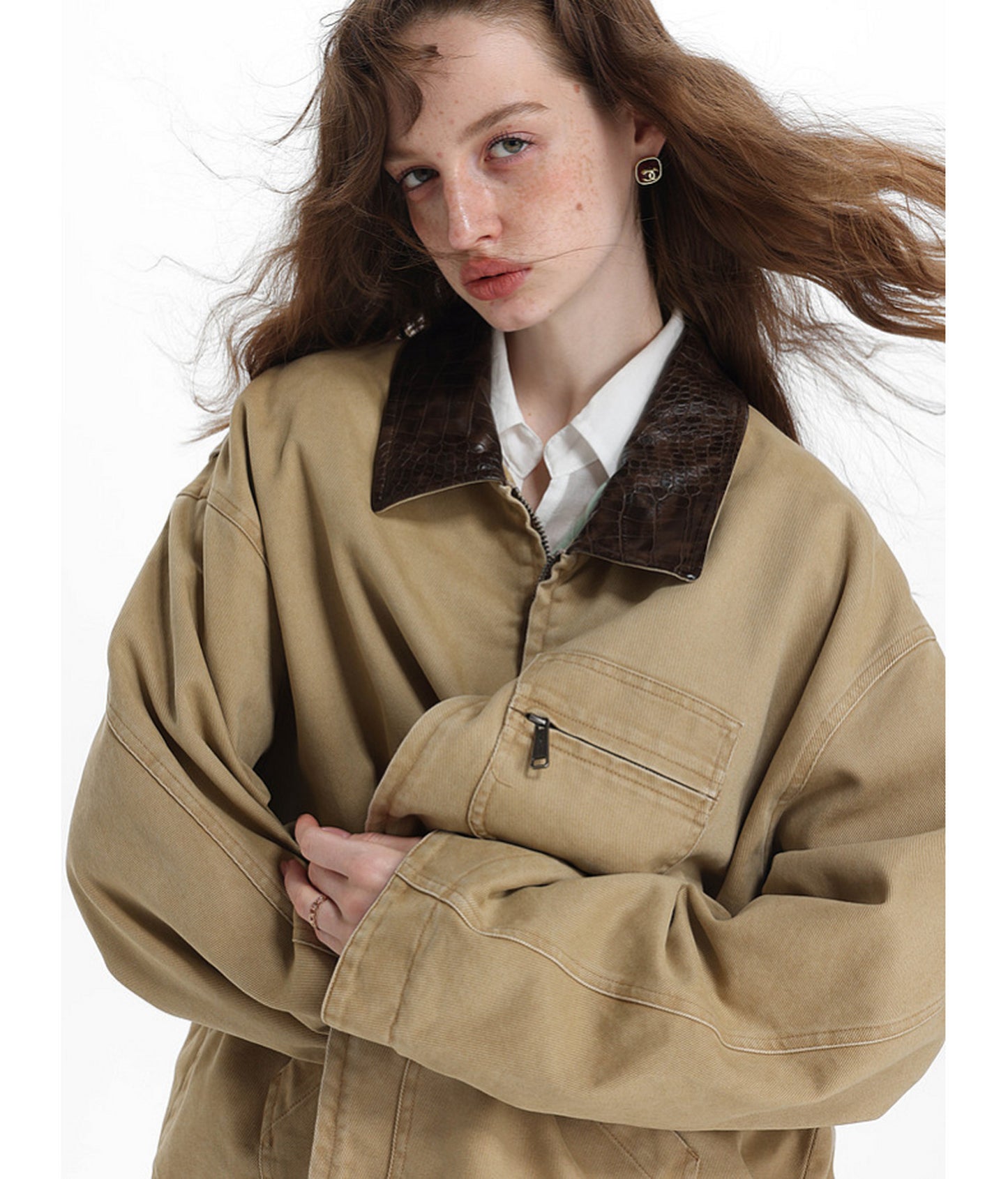 Faux Crocodile Leather Patchwork Jacket