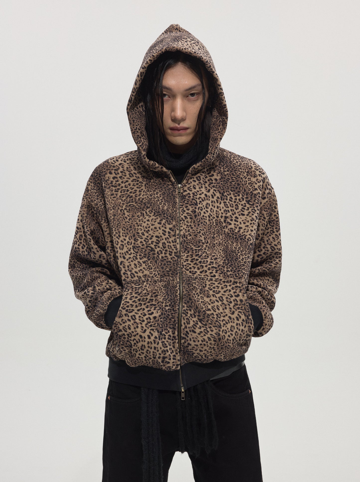 Leopard-Print Fleece Zip-Up Hoodie
