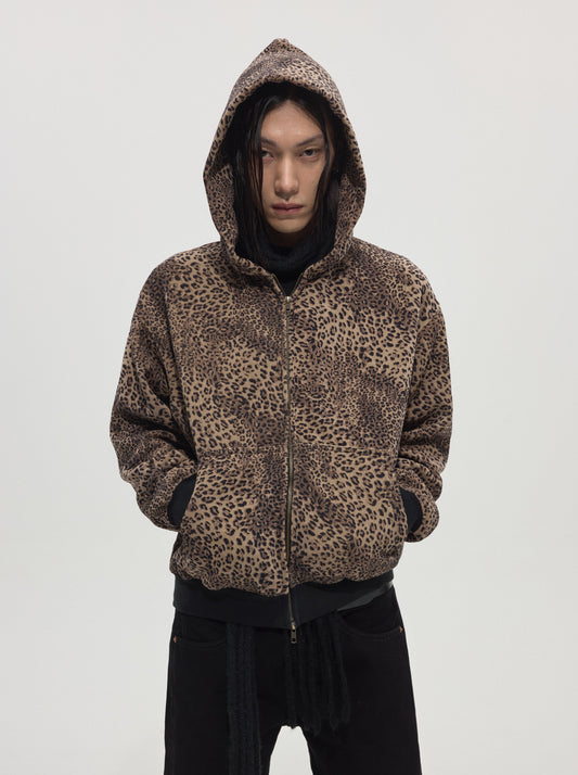 Leopard Print Fleece Zip-Up Hoodie