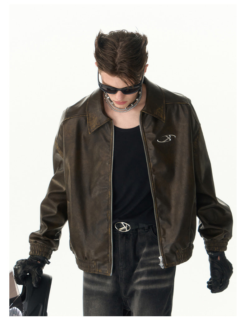 Short PU leather rabbit fur lined motorcycle jacket