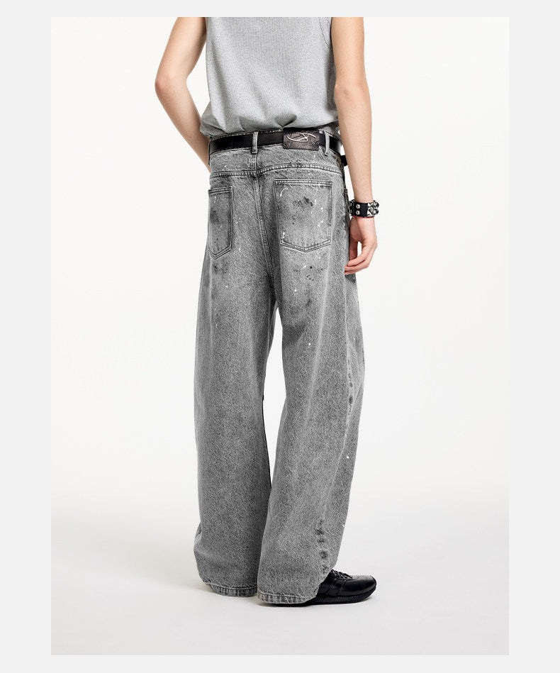 Retro Splash Ink Curved Denim Pants