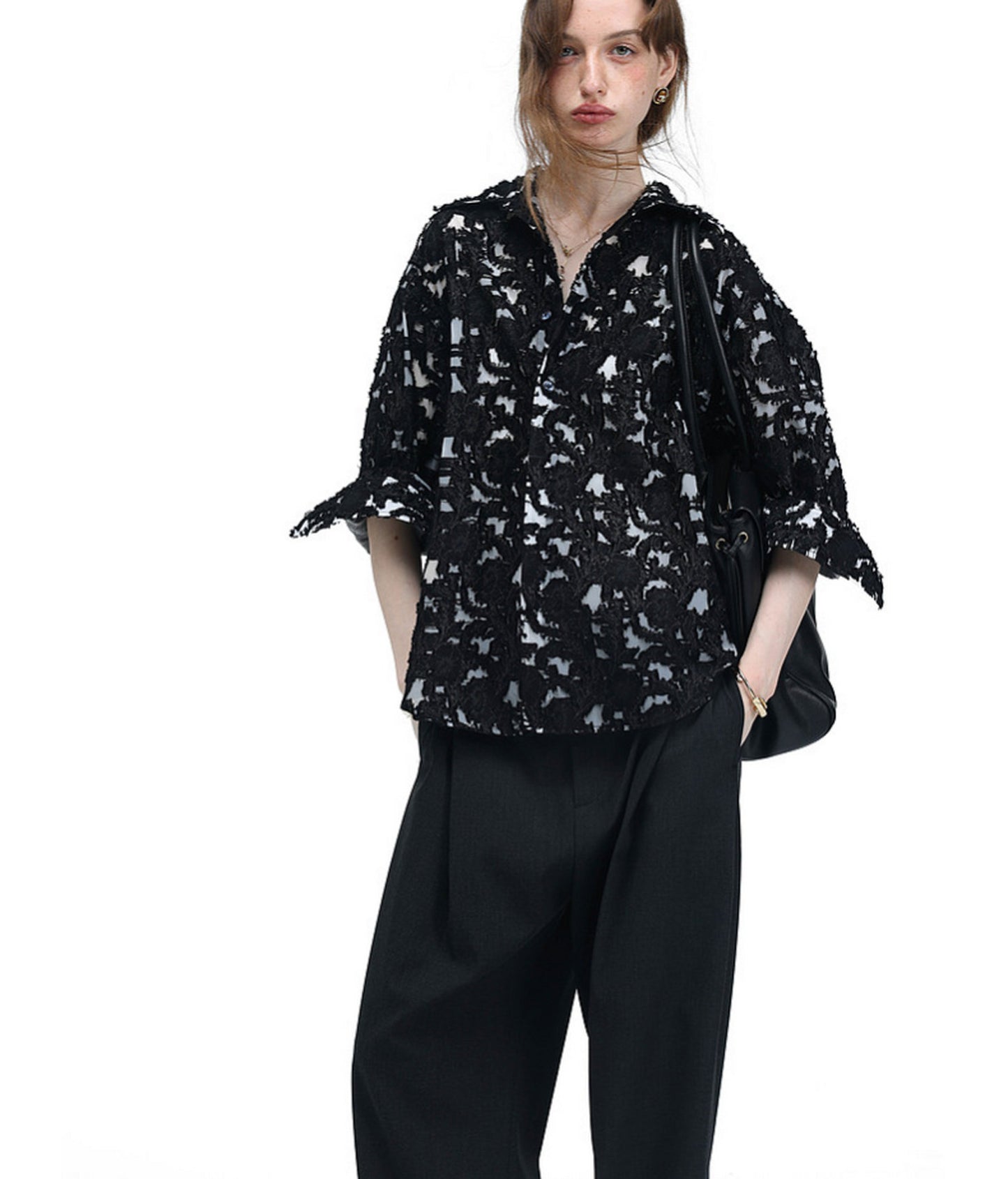 Frayed Edges  Hollow-Weave  Jacquard  Shirt