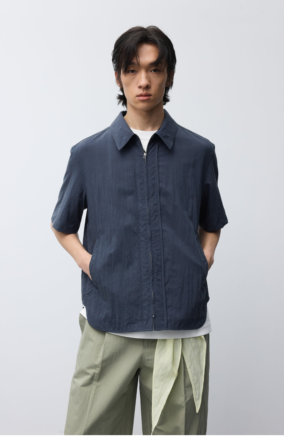 Nylon Curved Stitch Zipper Shirt