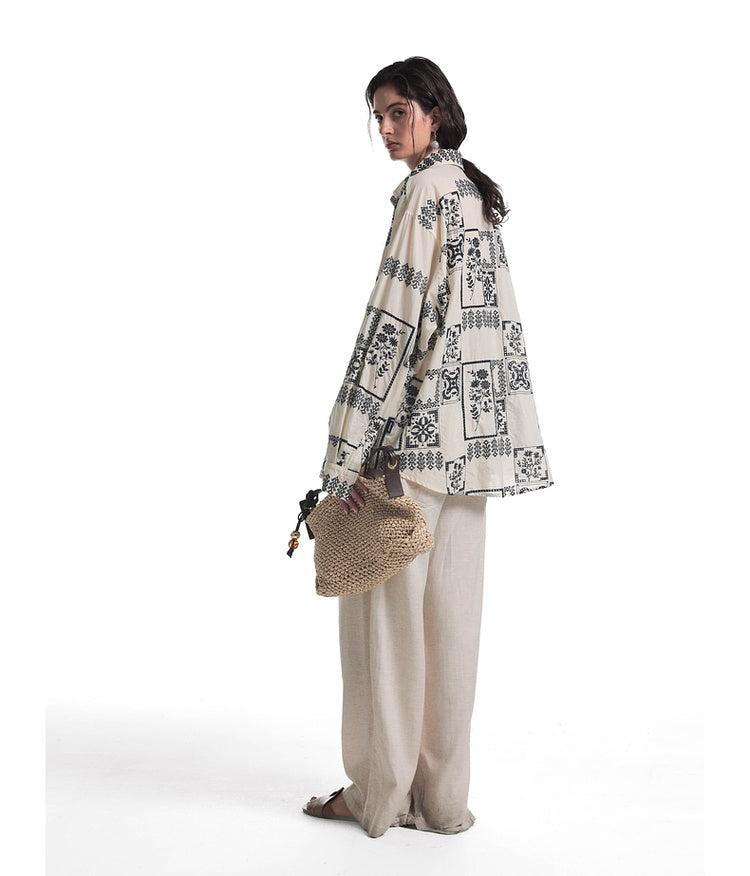 Embroidered contrast color shirt