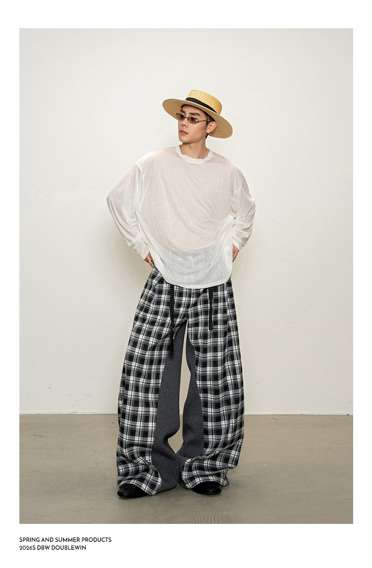 Checkered Patchwork Casual Pants
