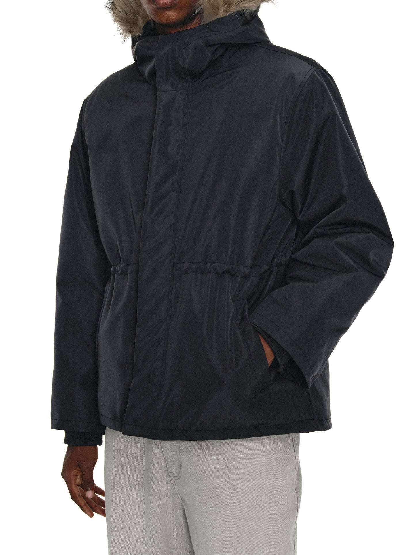 Water-repellent fur collar jacket