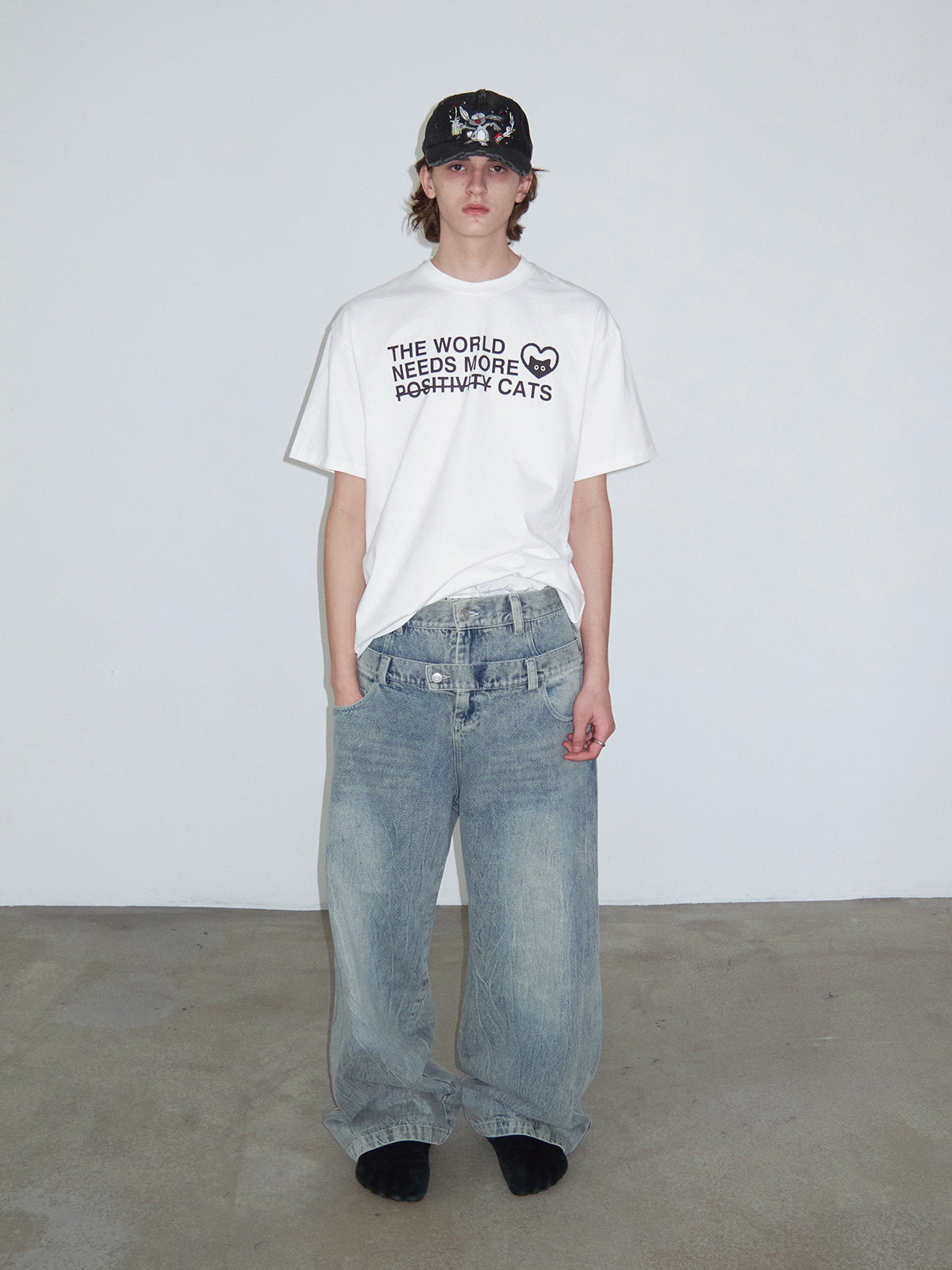 Casual Fake Two-Piece Mid-Low-Waist Jeans