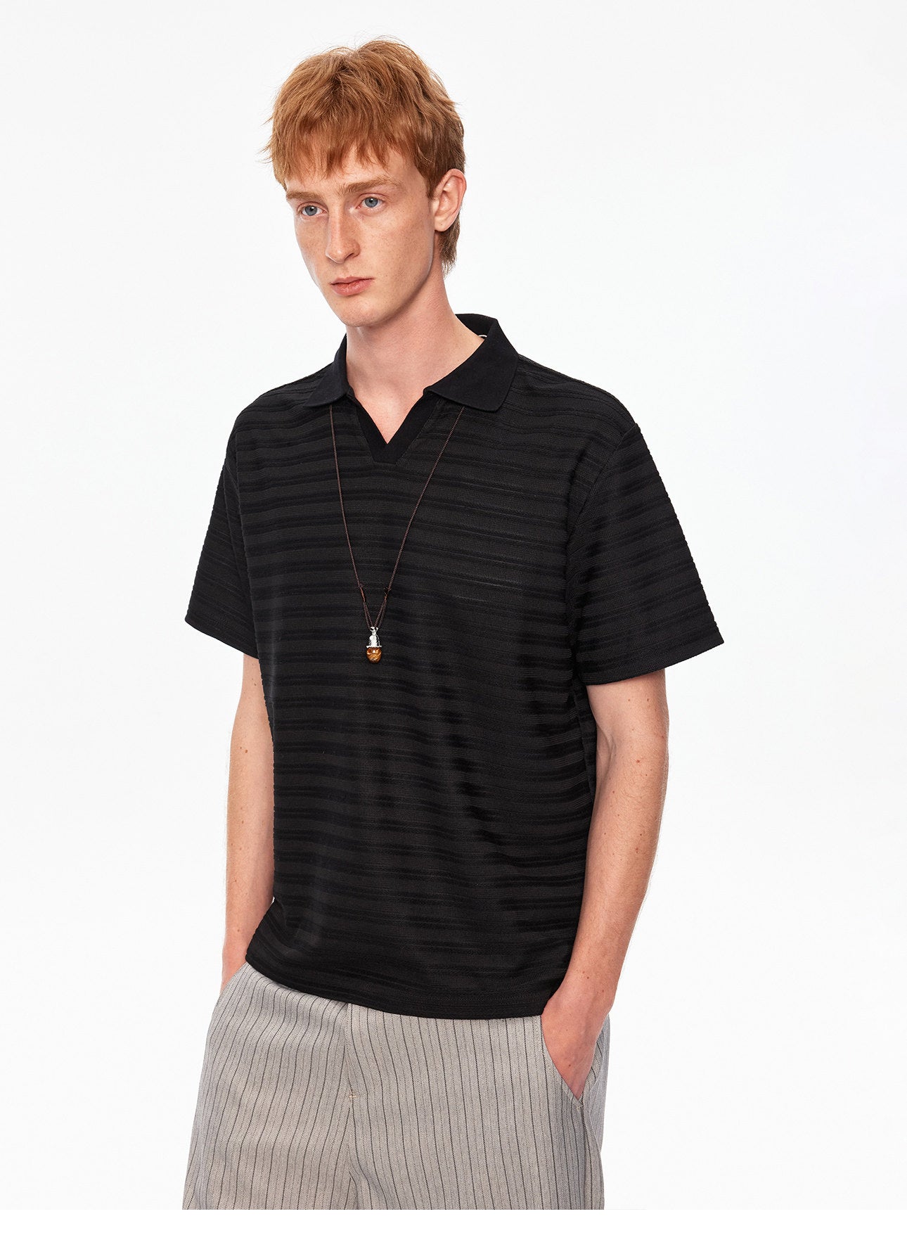 Seagull Neck Striped T-Shirt