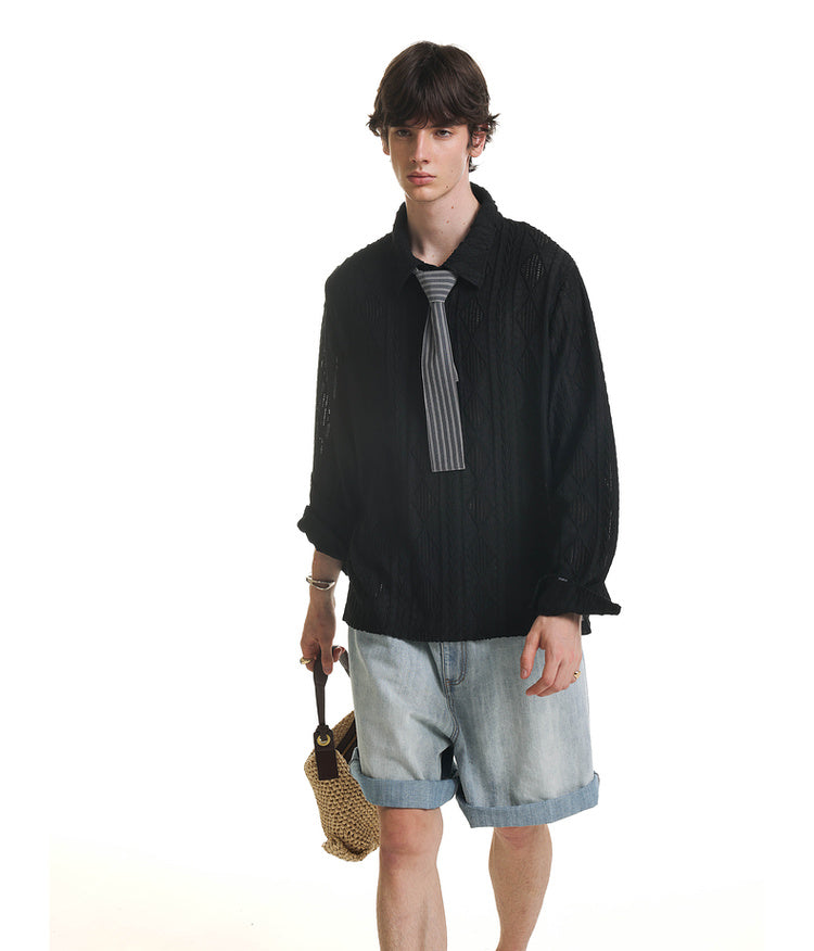 Hollow Jacquard Polo Shirt
