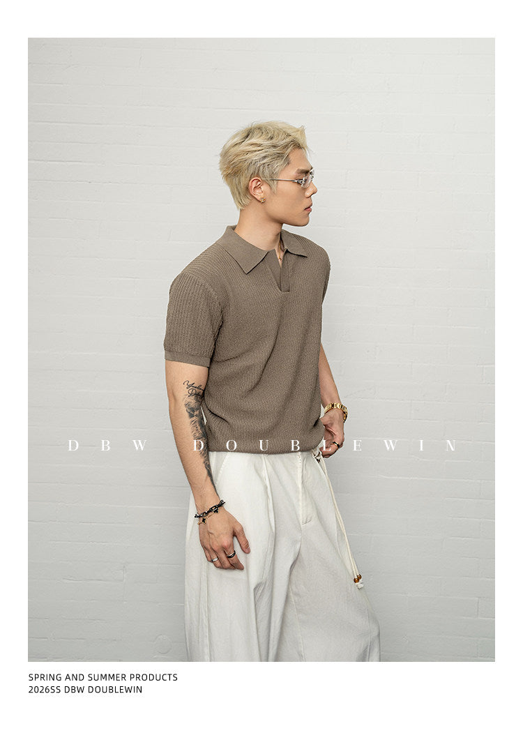Simple Relax Solid Polo Knit Shirt