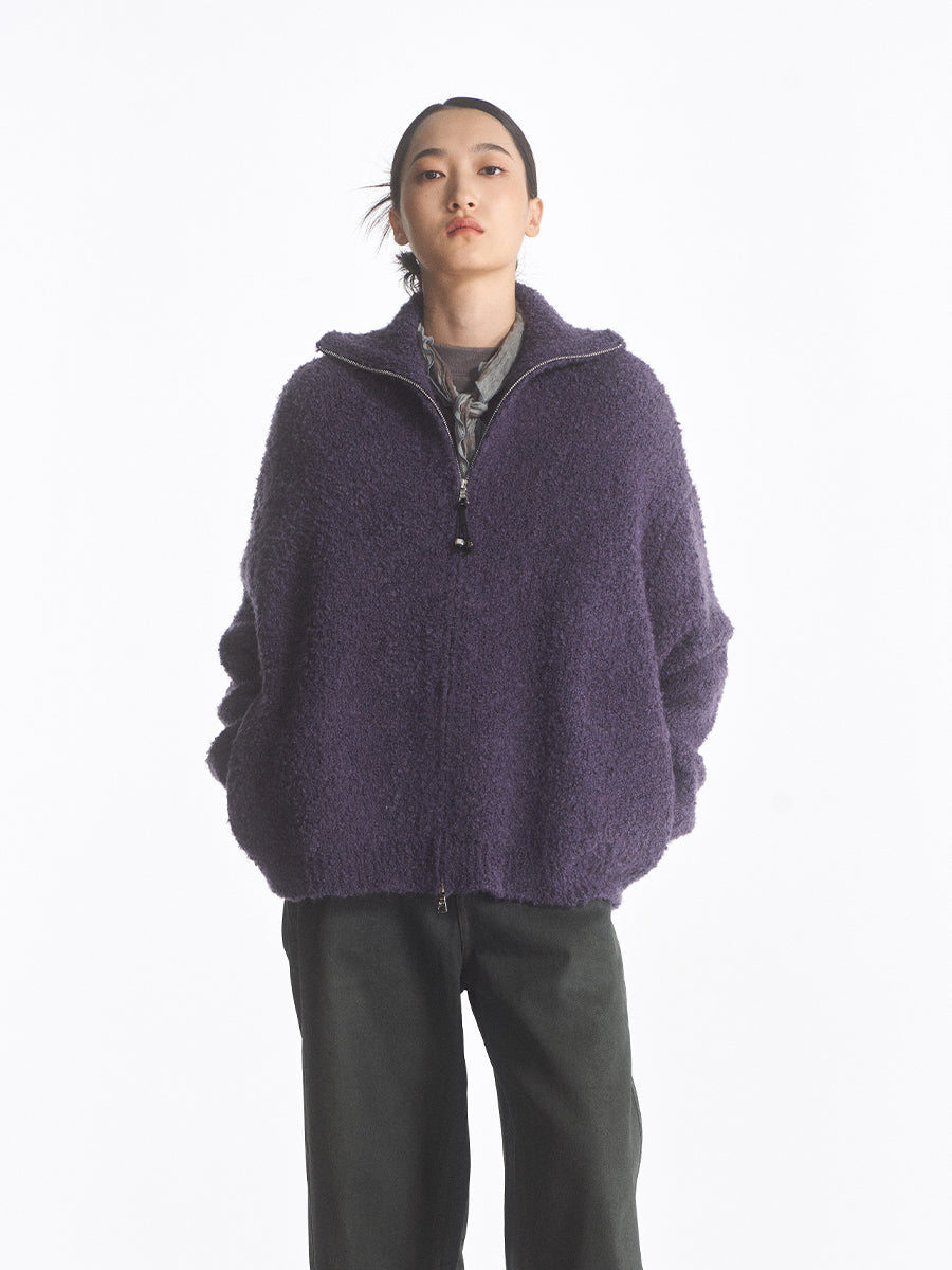 Wool blend zip cardigan