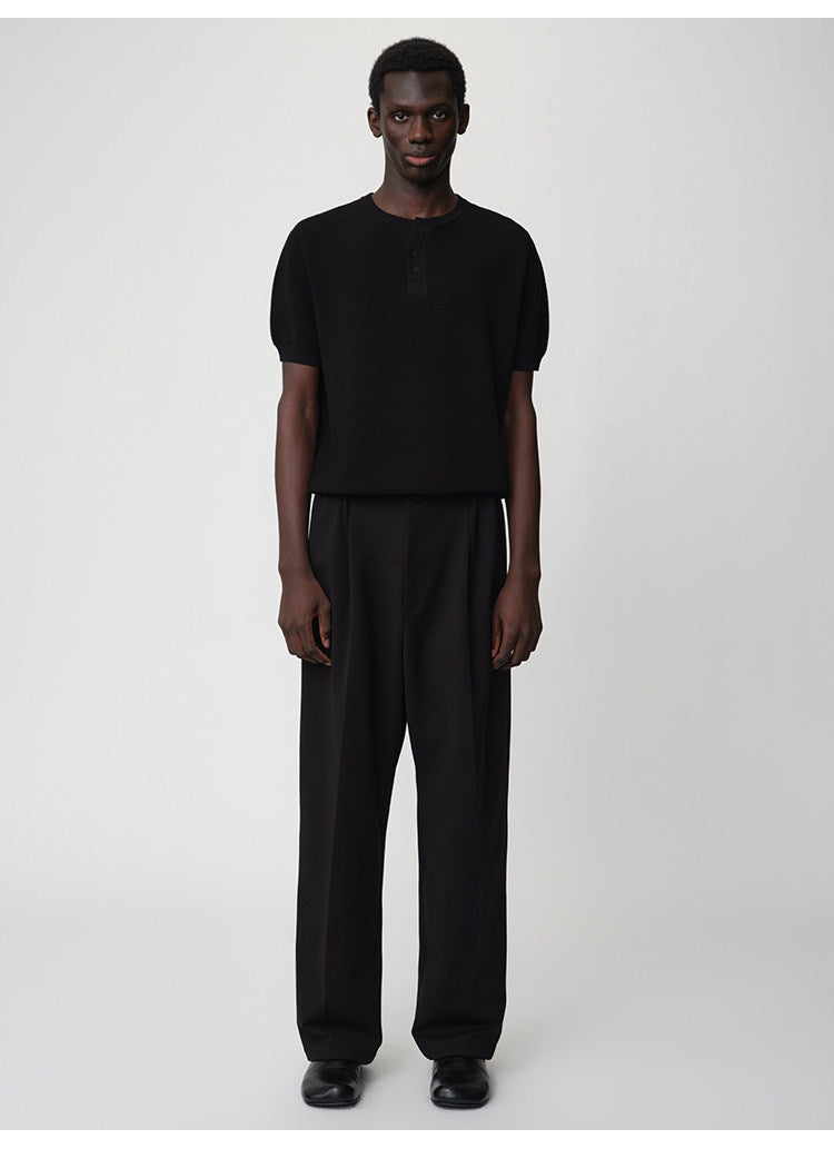 Waffle Henley Neck Knit Shirt